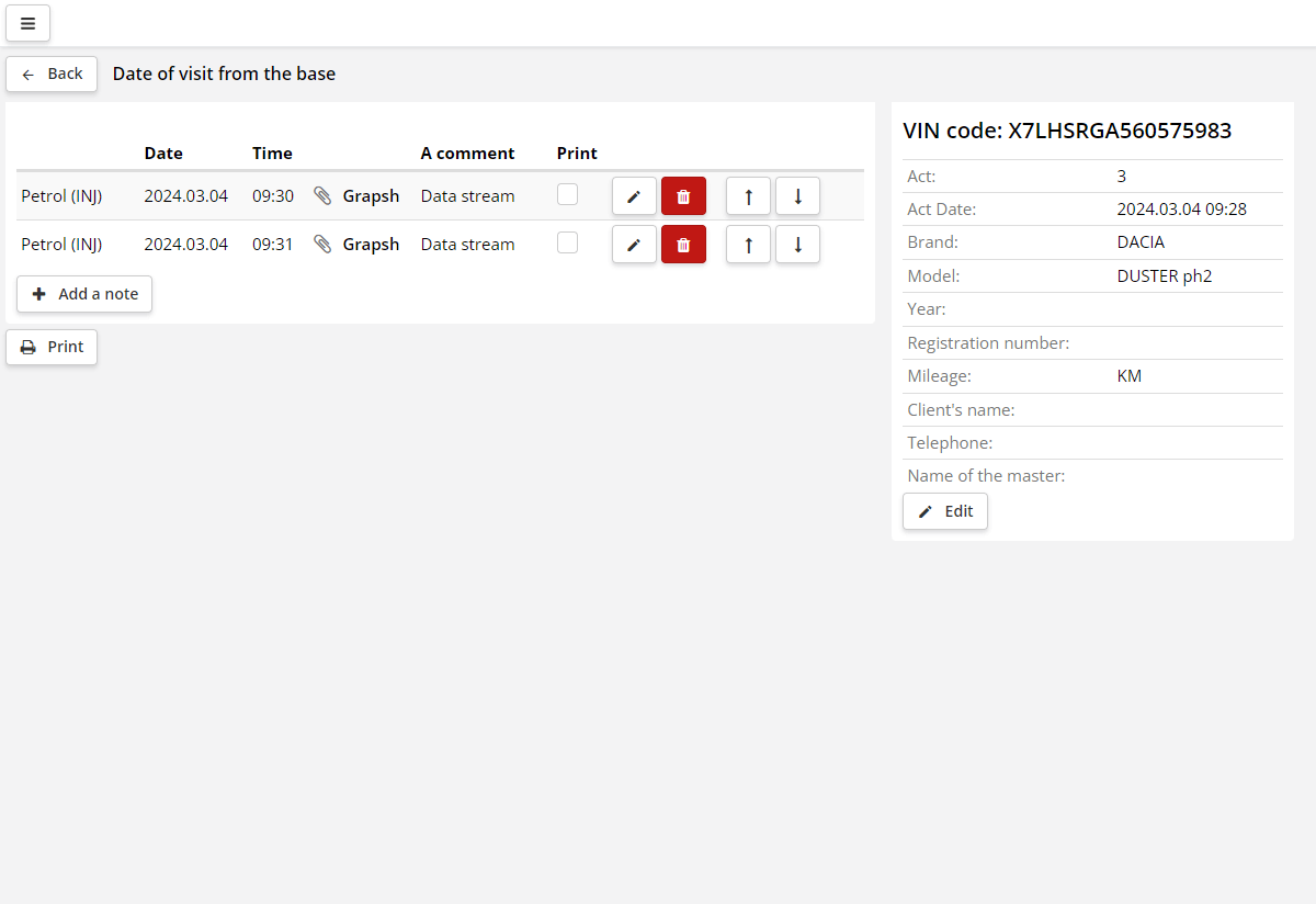 Eintrag über das Speichern der Ist-Werte