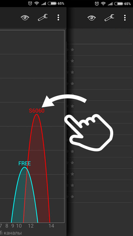 Wifi Analyzer перелистывание окна влево (свайп)